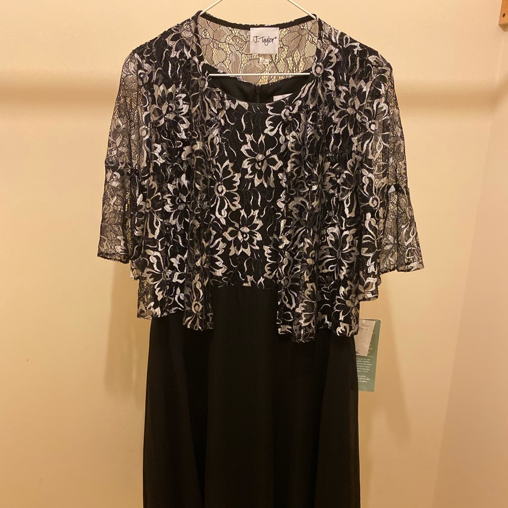 NWT J. Taylor Black and Silver Dress - Size 12